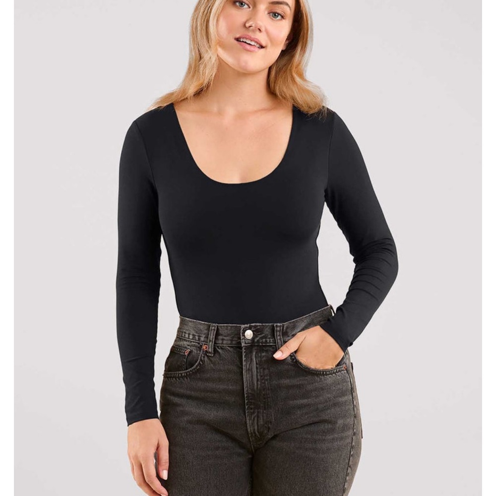 nuuds scoopneck Black Long Sleeve Bodysuit XXL
